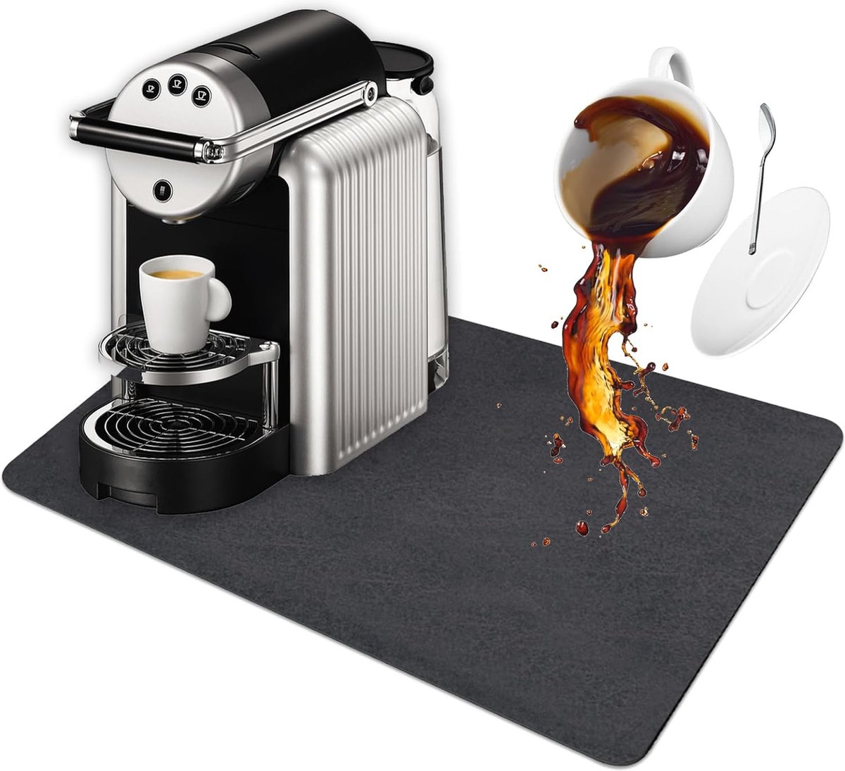 Goedkoopste Vaatdroogmat servies 50 x 40 cm onderlegger voor koffiezetapparaat, superabsorberende onderlegger koffiezetapparaat, donkergrijze serviesdroogmat, afdruipmat spoelbak voor keuken en koffiezetapparaat