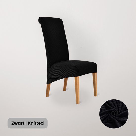 BankhoesDiscounter Housse de chaise tricotée à dossier haut – Zwart – Housses de siège de salle à manger – Housses de siège Chaises de salle à manger – Housses de siège extensibles