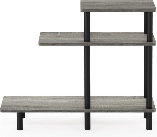 bijzettafel met 3 niveaus, hout, Frans eiken grijs/zwart, 29,49 x 80 x 65,1 cm