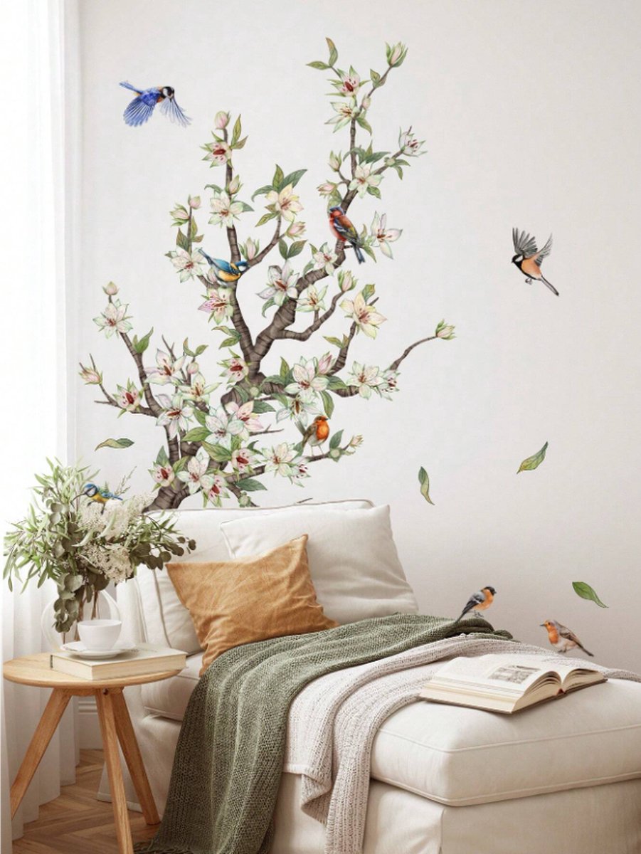 Muursticker Vogeltjes - Zwart Lente - Herfst – Zomer - Winter - Muur Sticker / Raamsticker Keuken – Handgeschilderd | Kinderkamer | Jongens – Meisjes – Baby | Decor - Poster | Verwijderbaar – Zelfklevend plakfolie | DH Collection - Vogels