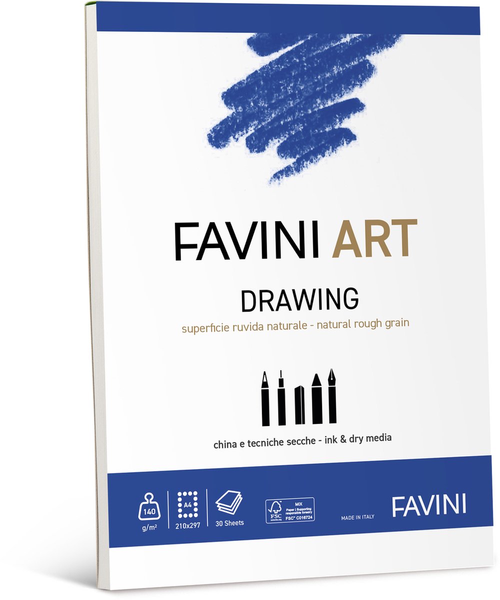 Favini Art Drawing - Ruw wit papier voor inkt & droge technieken - 30 vellen A4