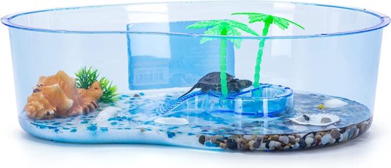 Foto: Schildpad aquarium met palm kunststof terrarium l32 x b 23 x h 9 5 cm