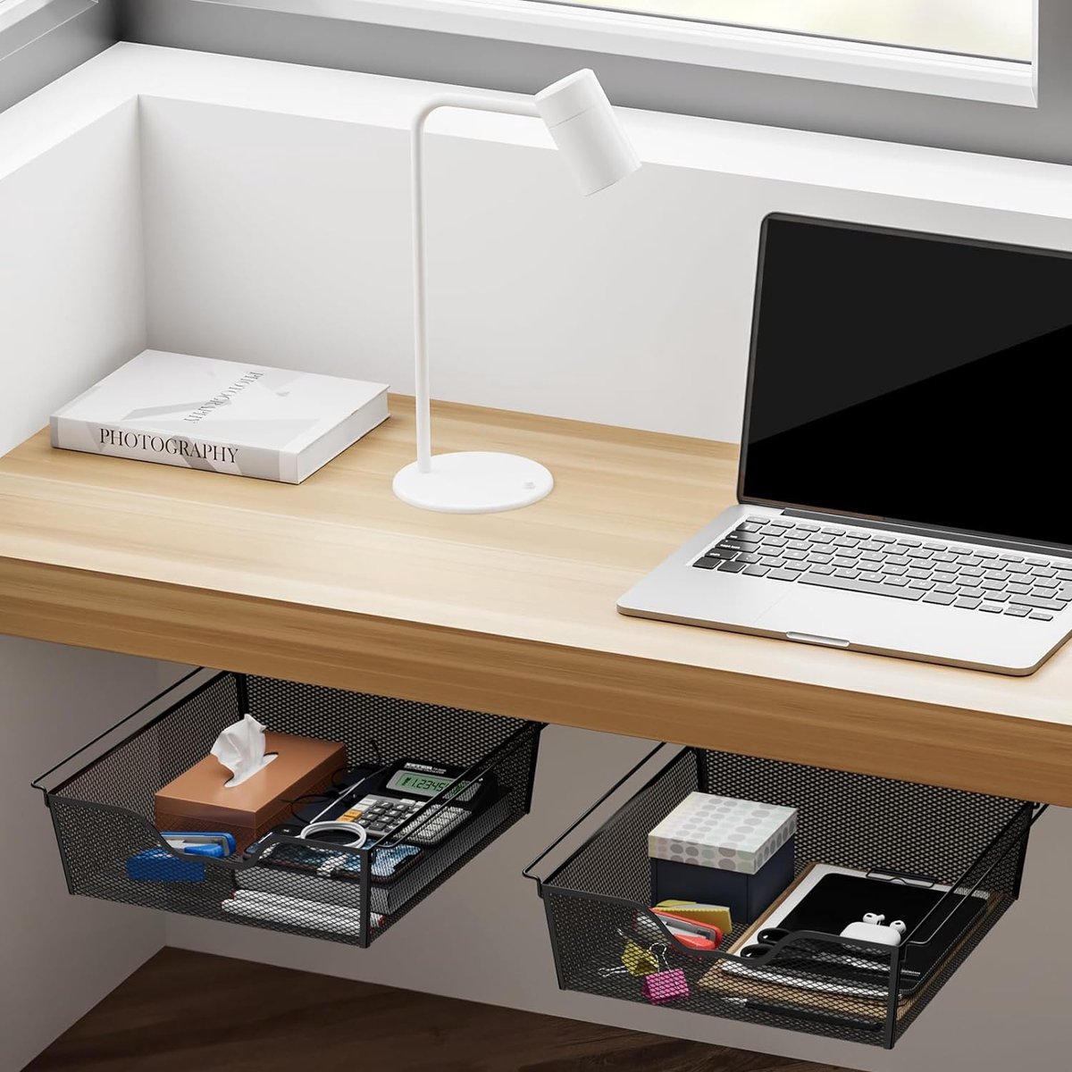 2-pack Zelfklevende Organizer Voor Onder De Lade Van Het Bureau Verborgen Organizer Voor Thuis Kantoor 788803