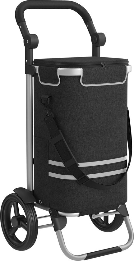 Opvouwbare boodschappentrolley, lichtgewicht traplooptrolley met 6 wielen, opvouwbare aluminium trolley, grotere waterdichte boodschappentas, draagbare boodschappentrolley (zwart