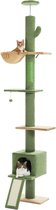 Road Cactus Plafond-tot-Vloer Kattenboom Verstelbaar van 216 cm tot 273 cm - Ruime Activiteitenruimte met Hangmat en Kattenappartement - Anti-valriem - Groen