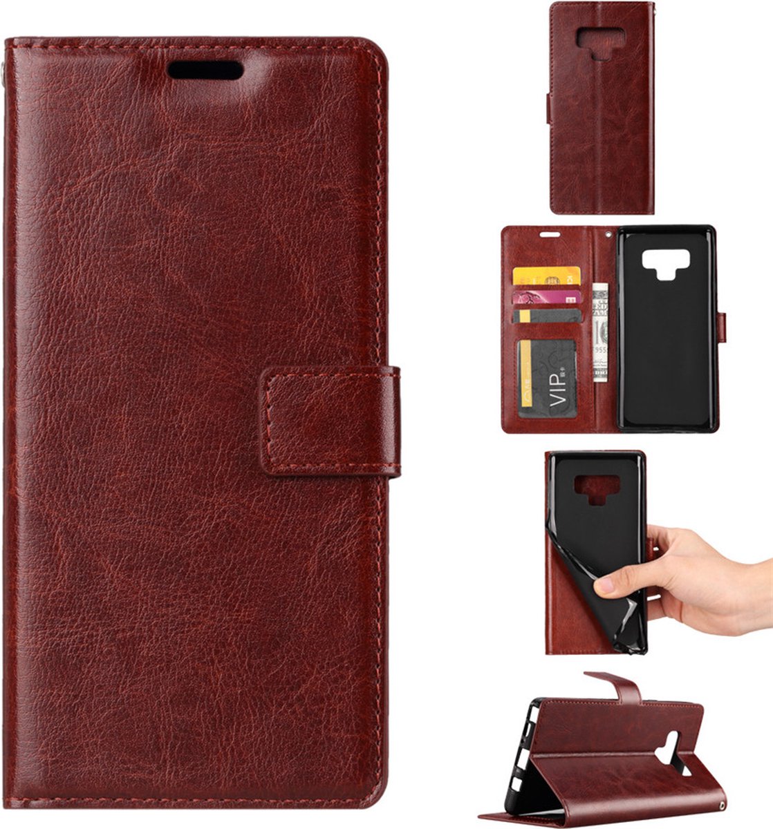 Bookcase Geschikt voor: Samsung Galaxy Note 9 - Bruin - portemonnee hoesje