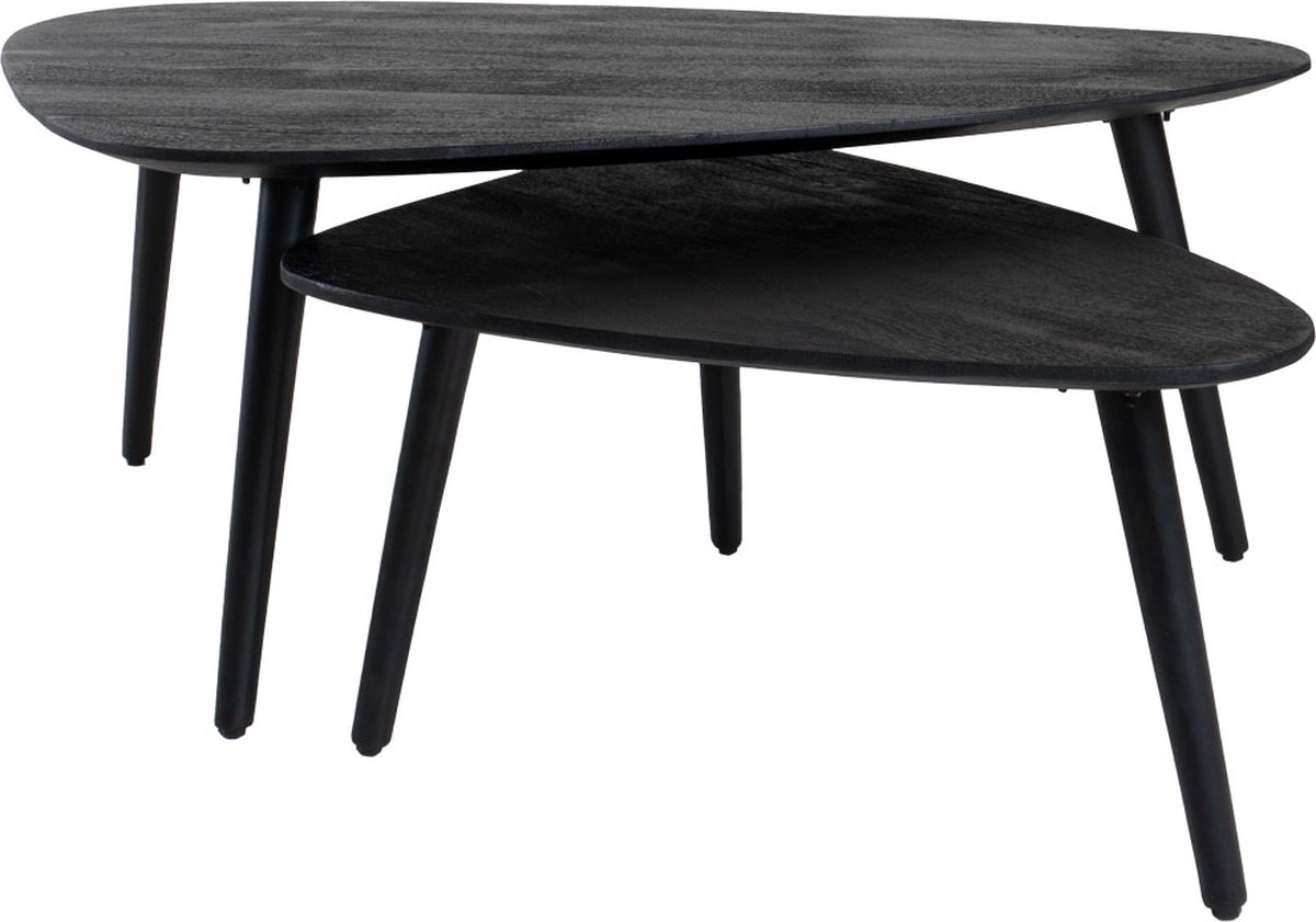 Home67 Salontafel Jamal Zwart Mangohout Set van 2