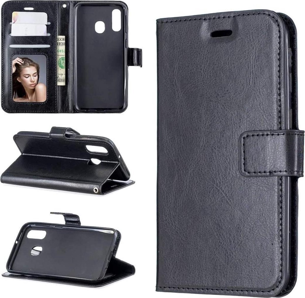 Bookcase Geschikt voor: Huawei P30 Lite - Zwart - portemonnee hoesje