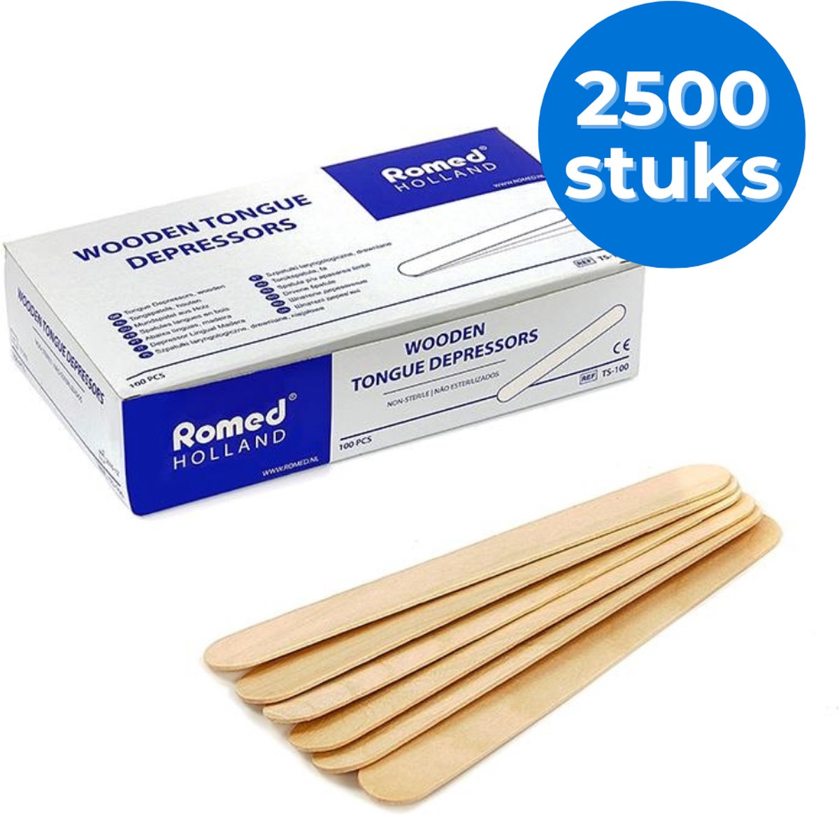 Goedkoopste Houten tongspatels - harsspatels 2500 stuks 25 x 100 stuks Romed