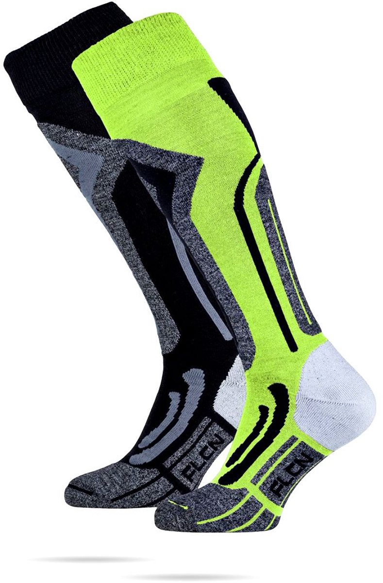 Falcon Coolly Skisokken Faded Fluo Lemon Wintersportsokken Voor Heren 2-Pack – 39-42 Zwart