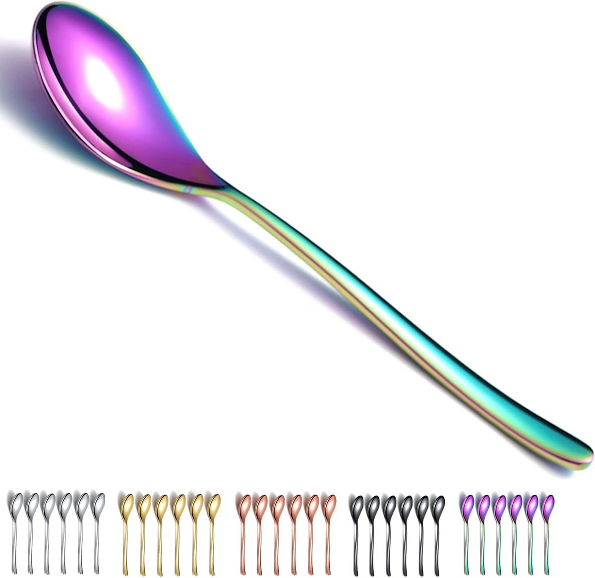 Regenboog-menulepels 20 3 cm roestvrij staal titanium coating regenboogtafellepel soeplepel bestekset robuust gemakkelijk te reinigen dessertlepel vaatwasmachinebestendig