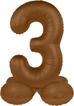 Folat - Staande folieballon Cijfer 3 Chocolate Brown - 41 cm