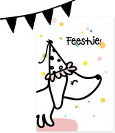 Luxe set uitnodigingen met Lotje de Teckel | 10 extra grote kaarten met sluitsticker - Kinderfeestje - uitnodigingskaarten kinderverjaardag - Teckeltje - Planet Puk