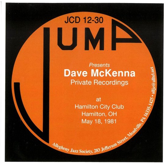 Dave McKenna - Jump Presents Dave McKenna Private Recordings At Hamilton City Club (CD)