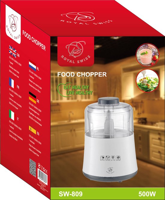 Royal Swiss® Elektrische Hakmolen 0,5L - Mini Chopper - Uienhakker - Keukenhakker - 500W - Voor Groenten, Knoflook, Noten & Vlees — afbeelding 3