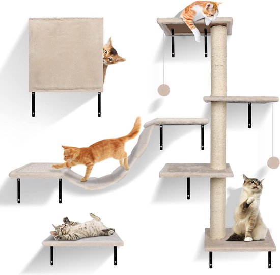 Foto: Katten klimwand 10 delige set grote hangbrug sisal krabzuilen speel en rustrek met spoorbal ideaal kattenmeubel voor binnen tot 10 kg perfect voor actieve katten