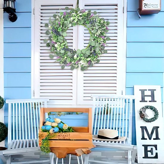 Couronne Porte Dremisland 55.9cm - Eucalyptus Et Lavande Artificielle Printanière