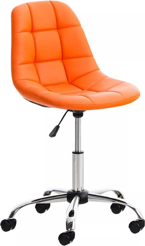 In And OutdoorMatch Werkkruk Kari - Oranje - Voor volwassenen - Op wieltjes - Kunstleer - Ergonomische bureaustoel - In hoogte verstelbaar