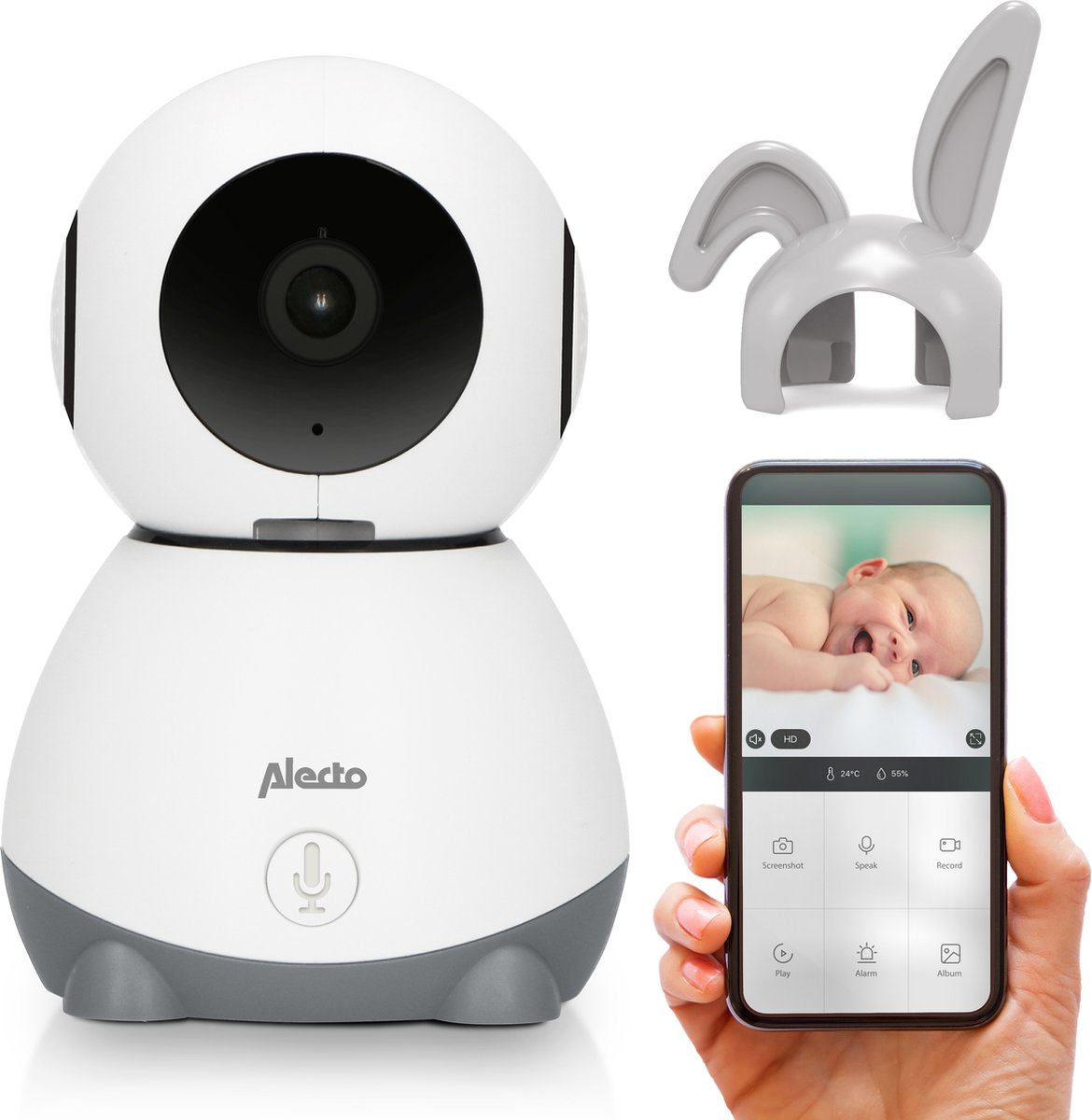 Alecto Wifi Babyfoon met Camera en App - Full HD - Op afstand beweegbaar - Melding bij beweging en geluid - SMARTBABY10 - Wit - Alecto