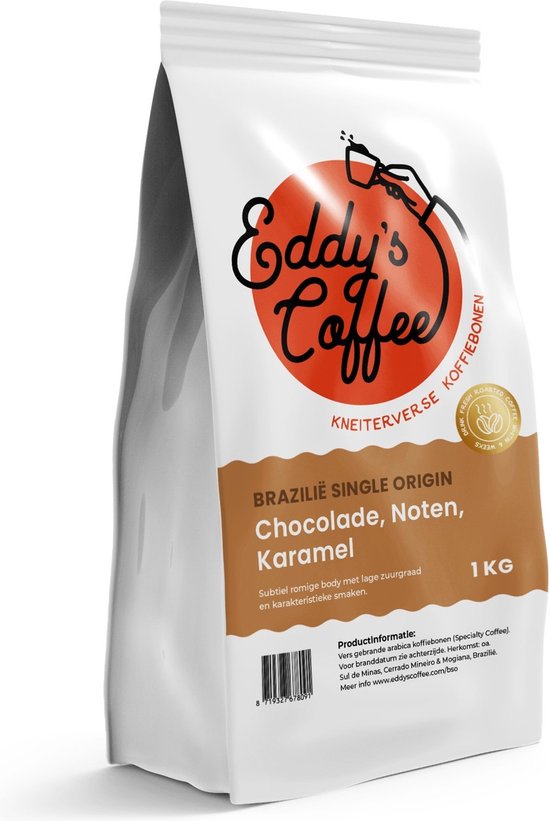 Eddy's Coffee - Verse Koffiebonen - Brasil 1 kg - Heerlijk subtiele koffie - Perfect voor Pistonmachine, Filter of Percolator