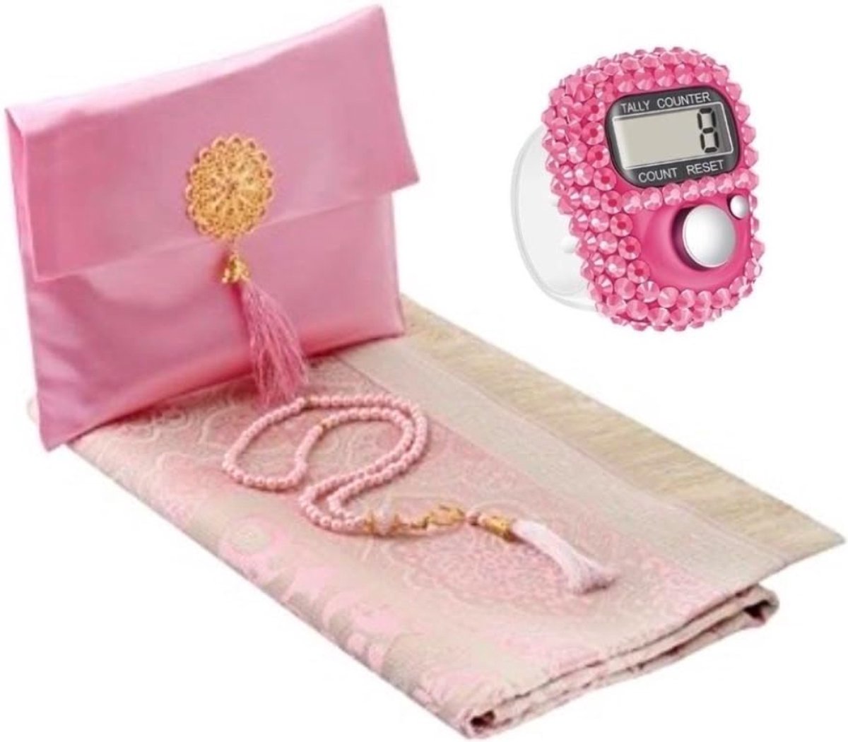 Islamitisch Gebedskleed - Vloerkleed - Geschenkdoos - Inclusief Tas, Tasbih & Kompas - Comfortabel - Roze