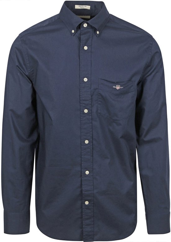 Gant - Casual Overhemd Poplin Navy - Heren - Maat XL - Regular-fit