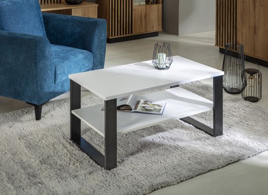Witte salontafel met zwarte poten - Metalen frame - Indiustrall - Metaal - Moderne stijl