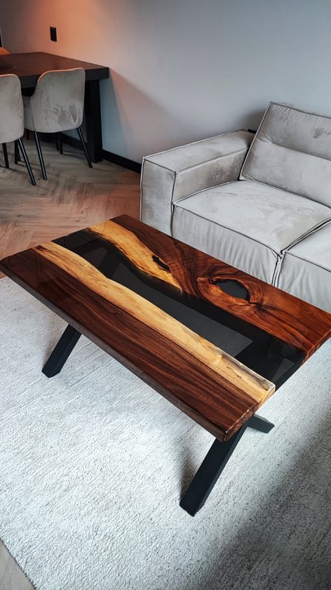 Résine Epoxy - Table basse - Bois dur - Zwart - Transparent - 100 x 60 cm