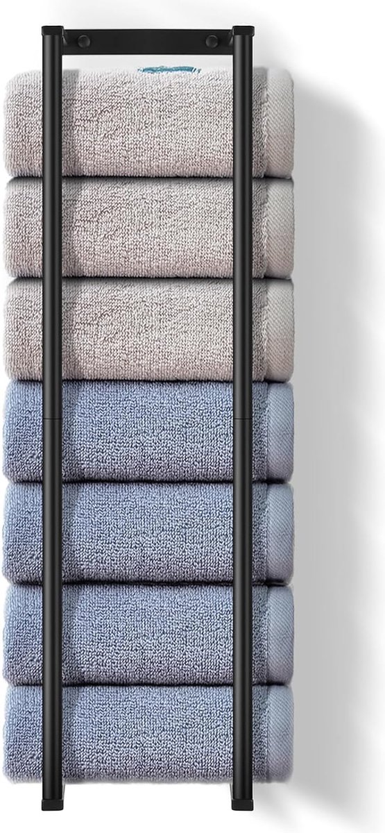 Handdoekenrek zonder te hoeven boren, zwart, roestvrij staal, gastendoekhouder, houder voor aan de wand van de badkamer, hoge capaciteit, 73 cm