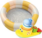 Jobber Toys - Zomer set - Zwembad geel + Badboot - Zwembad voor kinderen - Pastel - Geel gestreept - opblaasbaar - Ø 90cm - Badspeelgoed -