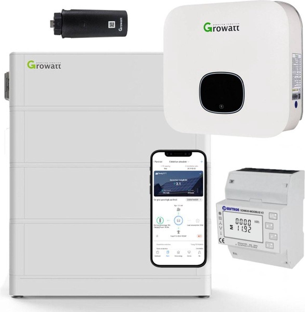 Growatt MIN 4600-XH 4,6kW Hybride Omvormer Met 7,6 KWh Thuisbatterij