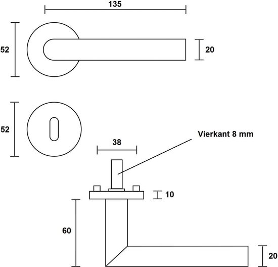 KRUK 06 1053 RTV RO RVS OP OVAAL ROZET FS-UITVOERING STIFT 9MM