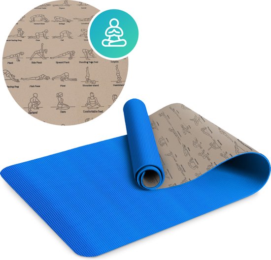 Duurzame Yogamat van Extra dik TPE en Kurk (6mm) met ONLINE Sportschema - Sport en Fitness mat met voorbeeldoefningen extra zacht | Vitalic
