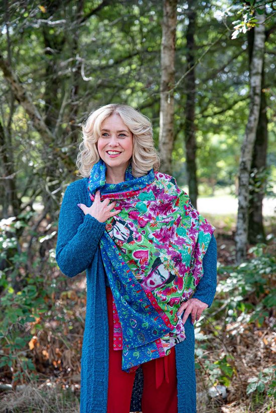 boho sjaal- kleurrijke sjaal- 100% katoen- handgemaakt- fairtrade- Tantilly- omslagdoek- bohemian- kunst afbeelding- kunst sjaal- artistieke sjaal