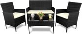 tuin meubelset- bank + 2 stoelen + tafel met glazen dienblad- zwart- compleet tuin set