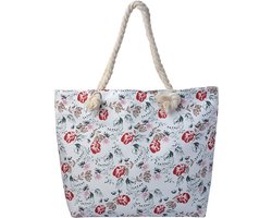 Gemakkelijk om erbij te hebben, deze vrolijk gebloemde handtas. Praktisch te gebruiken als badtas, kleine strandtas (43x33cm) of (boulevard) shopper. Waterafstotend en gevoerd. Een leuke tas voor uzelf of om cadeau te geven aan iemand.