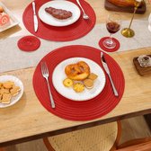 Set van 6 ronde placemats rood geweven hittebestendige wasbare tafelmatten voor thuis, keuken, eettafel, buiten, feest