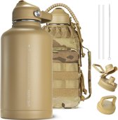 Roestvrijstalen drinkfles, waterfles 1,9 l hoge capaciteit, sportfles met goede isolerende werking voor fiets, camping, yoga, gym, softair, camo, 64 oz