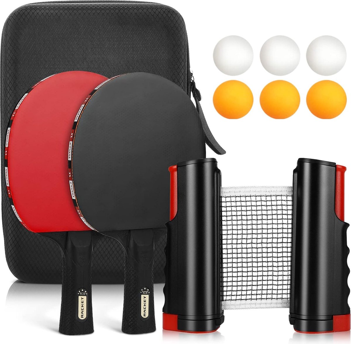 Tafeltennis Set met Batjes, Ballen, en Net - Compleet Pakket voor Spelplezier - Indoor en Outdoor Gebruik - Hoge Kwaliteit Materialen - Ideaal voor Familie en Vrienden - Verbeter je Vaardigheden!