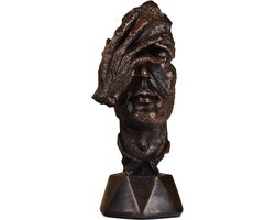 Denker Standbeeld Stilte is goud Abstract kunstbeeldje Niet horen, niet zien, niet spreken Modern decoratief creatief harssculptuur Decoratief thuisstudie Kantoor Standbeeld Desktop (Brons-2)