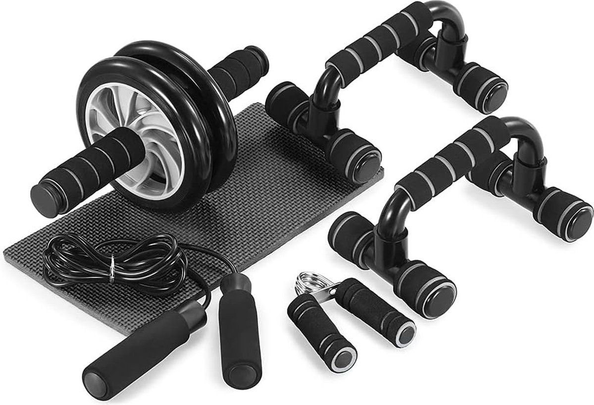 Bol.com Fitness Set voor Buiktraining - Grijs - Verbeter je Core Kracht en Spierdefinitie - Inclusief Kniebeschermers - Draagbaa... aanbieding