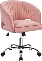 Chaise de bureau avec rembourrage en velours, chaise de bureau ergonomique avec accoudoirs, chaise pivotante à roulettes, chaise rembourrée, réglable en hauteur, chaise de bureau avec fonction de bascule, pivotante, rose