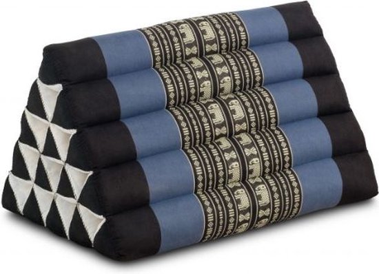 GURU SHOP Thais kussen, driehoekig kussen, kapok, dagbed met 3 lagen - zwart/blauw, 30x50x160 cm
