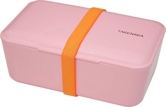 TAKENAKA Bento Bite Box Candy Pink milieuvriendelijke lunchbox gemaakt in Japan, BPA- & rietvrij, 100% recyclebaar plastic flesgebruik, magnetron- en vaatwasmachinebestendig, Bentobox rechthoekig L174x110xH70mm (Snoep Roze * band: Oranje)