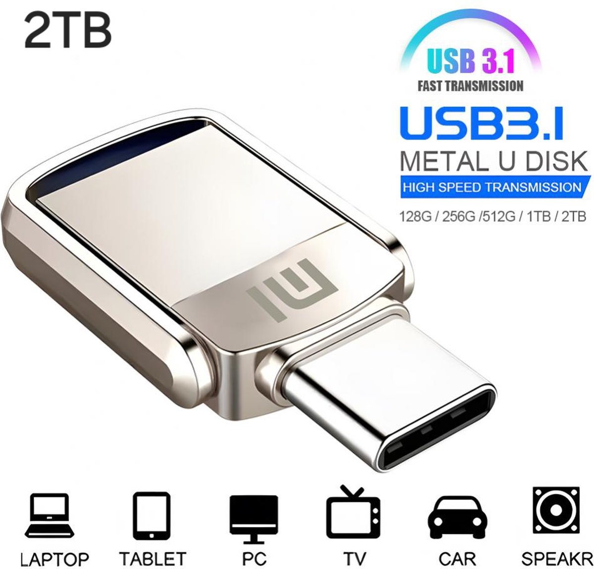 Mini 2Tb Usb - Nieuw model - 3.1 Pen Drive 2 in 1 - Geheugen Stick - Flash Drive - Metalen Type C Otg Hoge Snelheid - Waterdicht Usb Memorias - Zilver