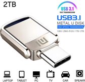 Mini USB 2 To - Nouveau modèle - Drive USB 3.1 2 en 1 - Clé USB - Drive - Métal Type C Otg Haute Vitesse - Mémoires USB étanches - Argent