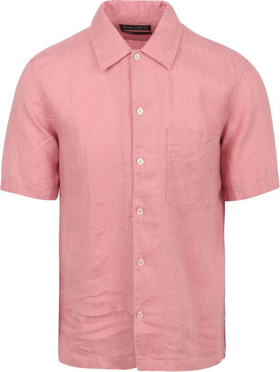 Marc O'Polo - Overhemd Short Sleeves Linnen Roze - Heren - Maat L - Regular-fit