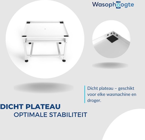 Wasophoogte® Wasmachine verhoger- opbouwmeubel XL - 45cm hoog - Wit - Universeel - 63 * 63 (LxB) - Inclusief wandbeugels
