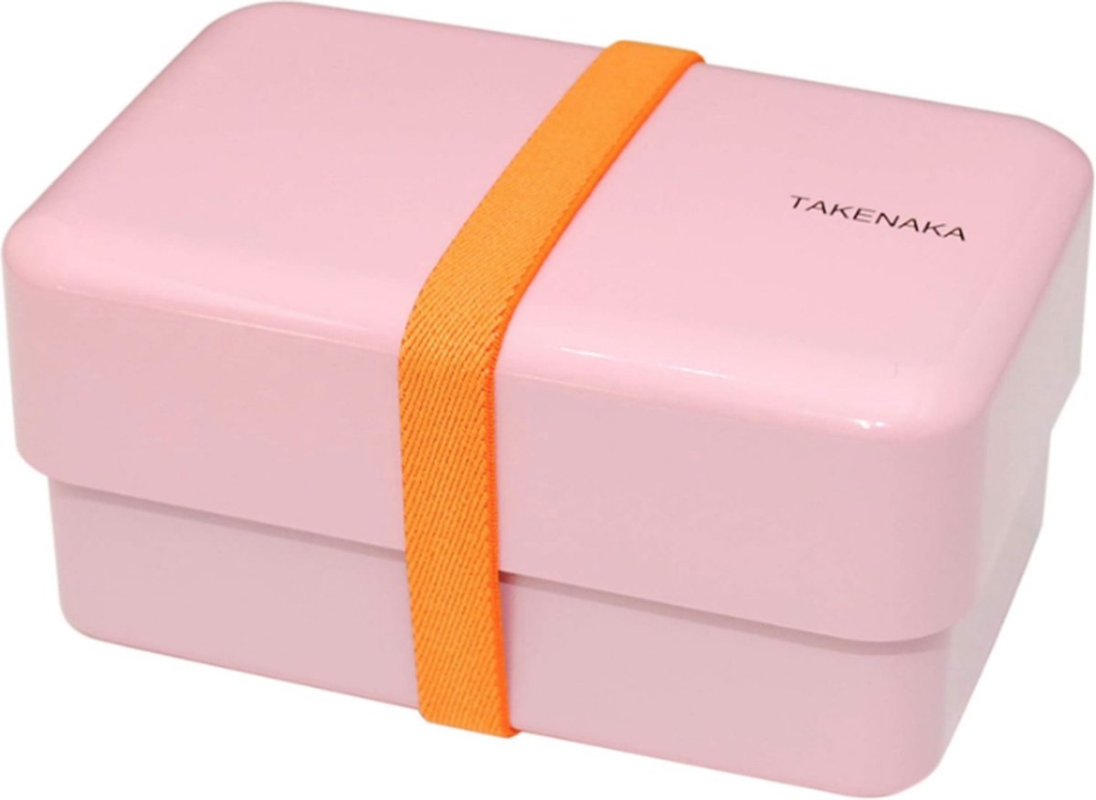 TAKENAKA Bento Nibble Box Candy Pink milieuvriendelijke lunchbox gemaakt in Japan BPA- & rietvrij 100% recyclebaar plastic flesgebruik magnetron- en vaatwasmachinebestendig Bentobox rechthoekig L165x108xH90mm (Snoep Roze * band: Oranje)
