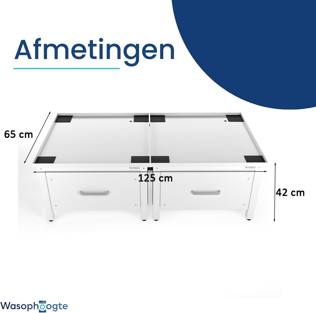 Wasophoogte® Wasmachine verhoger met lade - Wasmachine opbouwmeubel - Wasmachine sokkel - 42cm hoog - Wit - Universeel - Dubbel - Inclusief Lekbak thumbnail 7